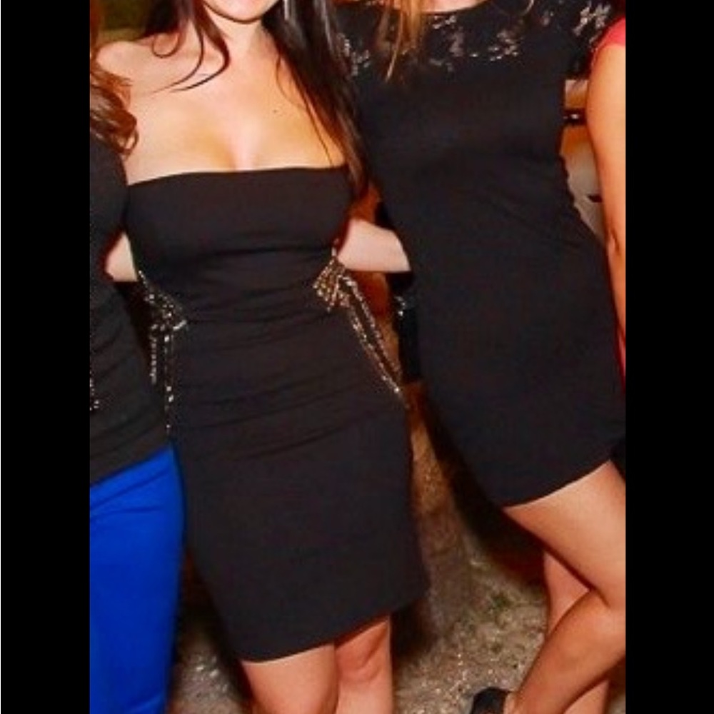 Guess strapless black beaded mini dress